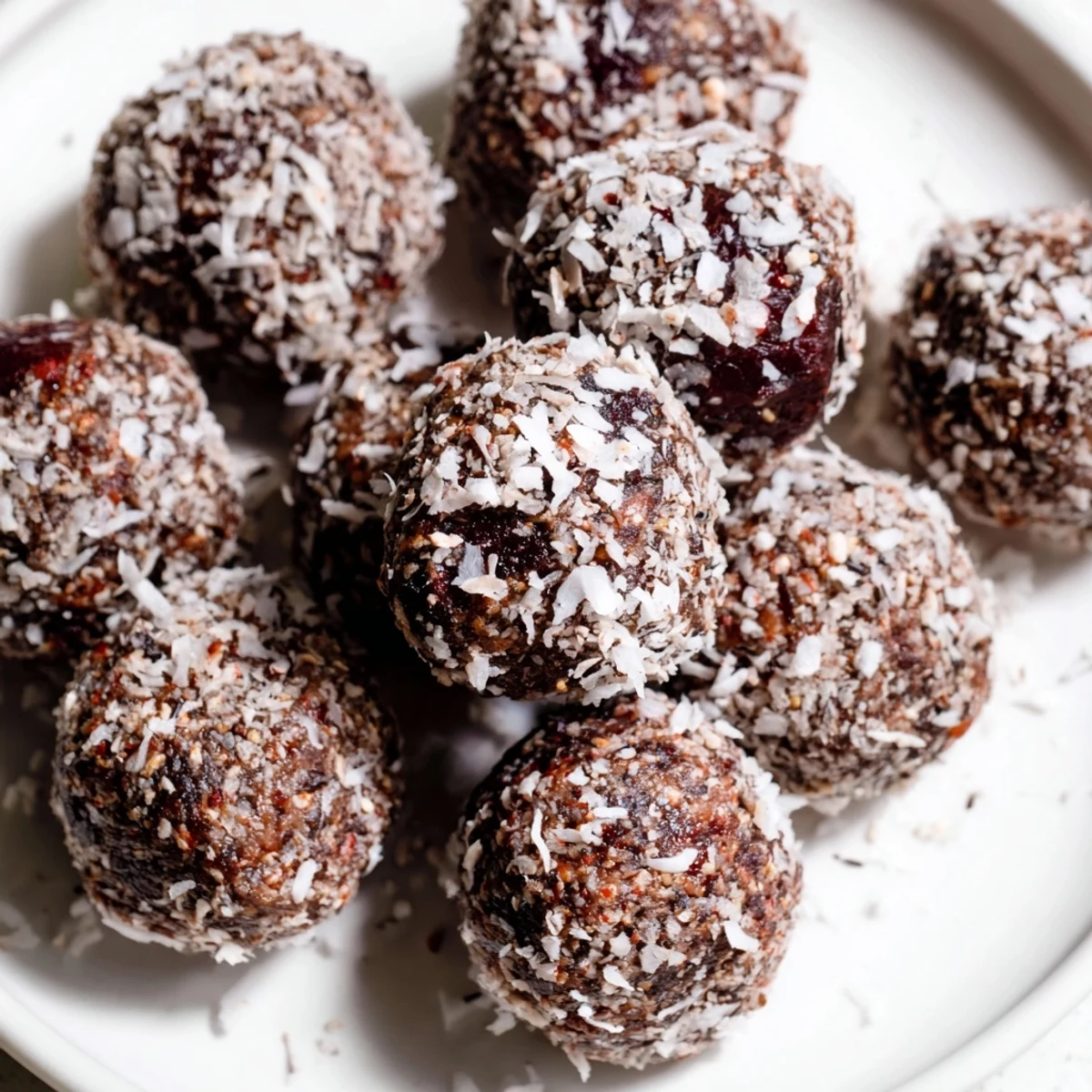 A close-up of Fresh Cacao Bites on a tray, showcasing their dark color and textured nutty surface.  