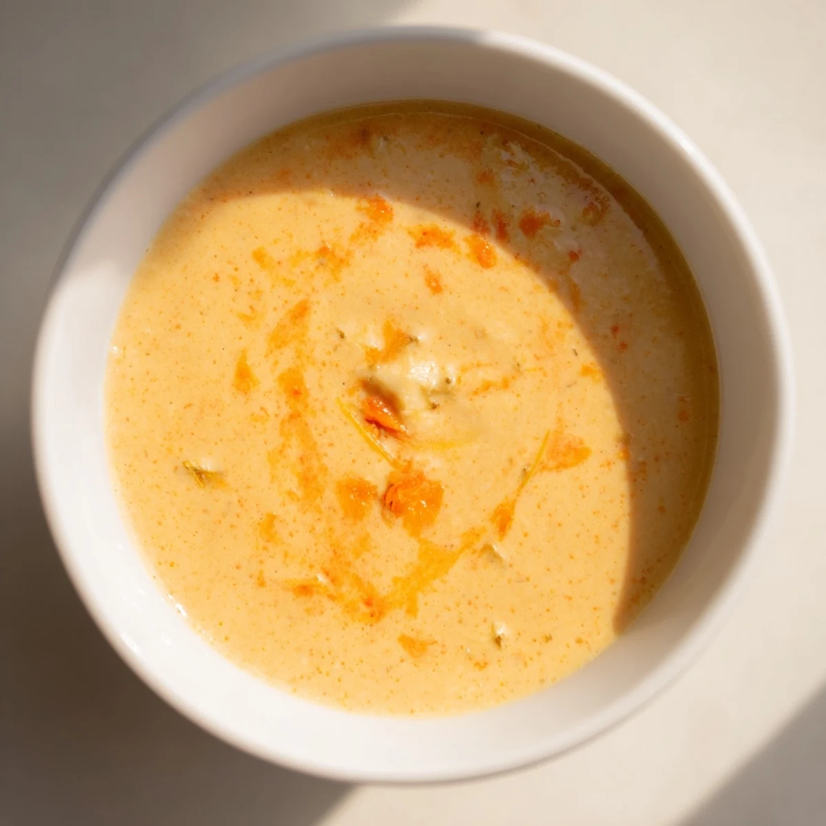 Steaming mug of warm veggie smoothie garnished with a fresh herb swirl, perfect for chilly morning breakfasts or snacks.