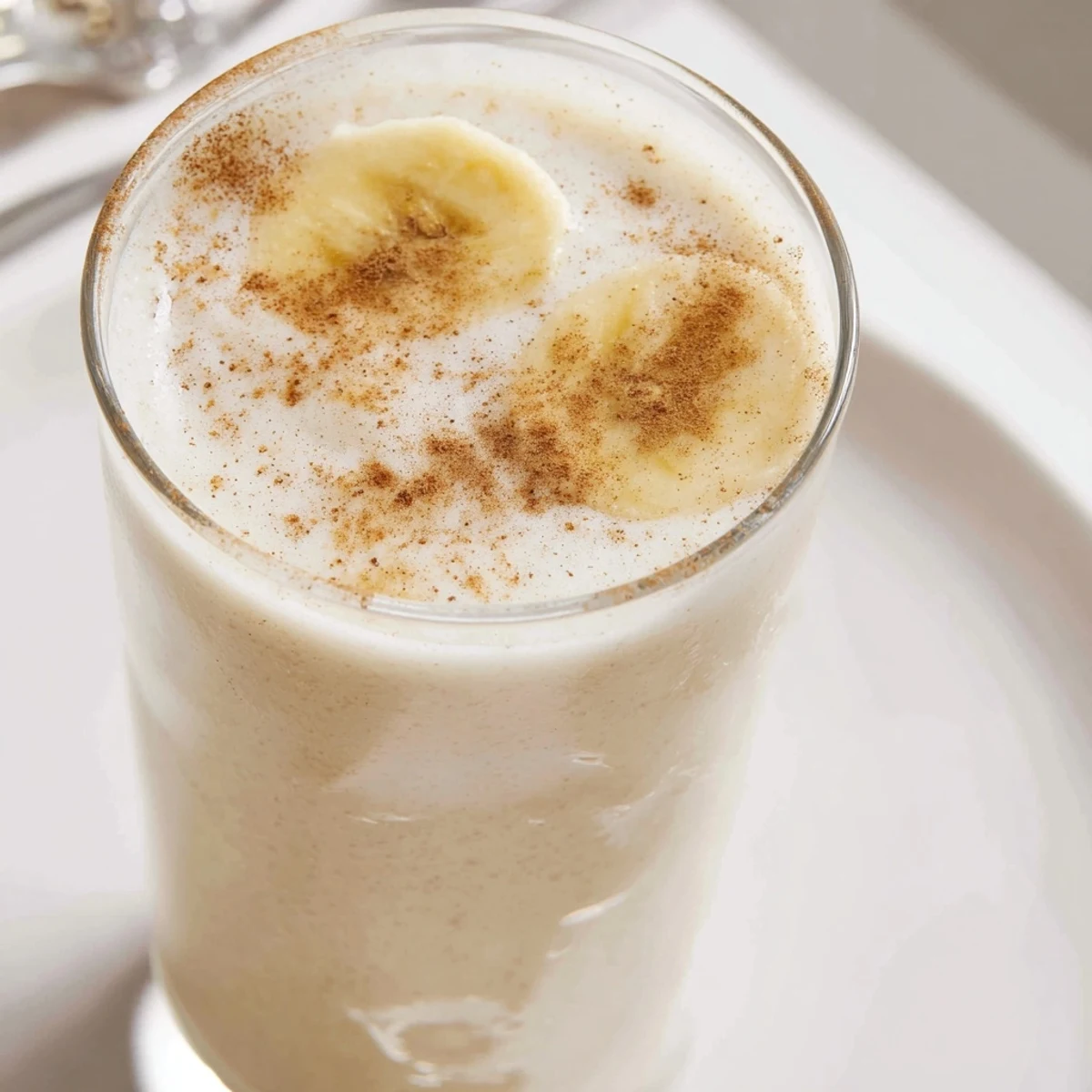 Frosted Maple Smoothie in a tall glass, with creamy texture and a light cinnamon dusting.