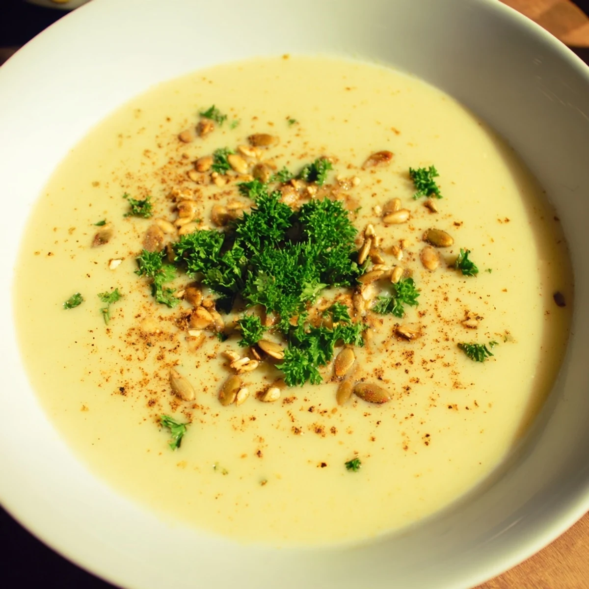 Steaming Wholesome Apple Soup with pureed apples, carrots, and spices, served in a rustic earthenware bowl.