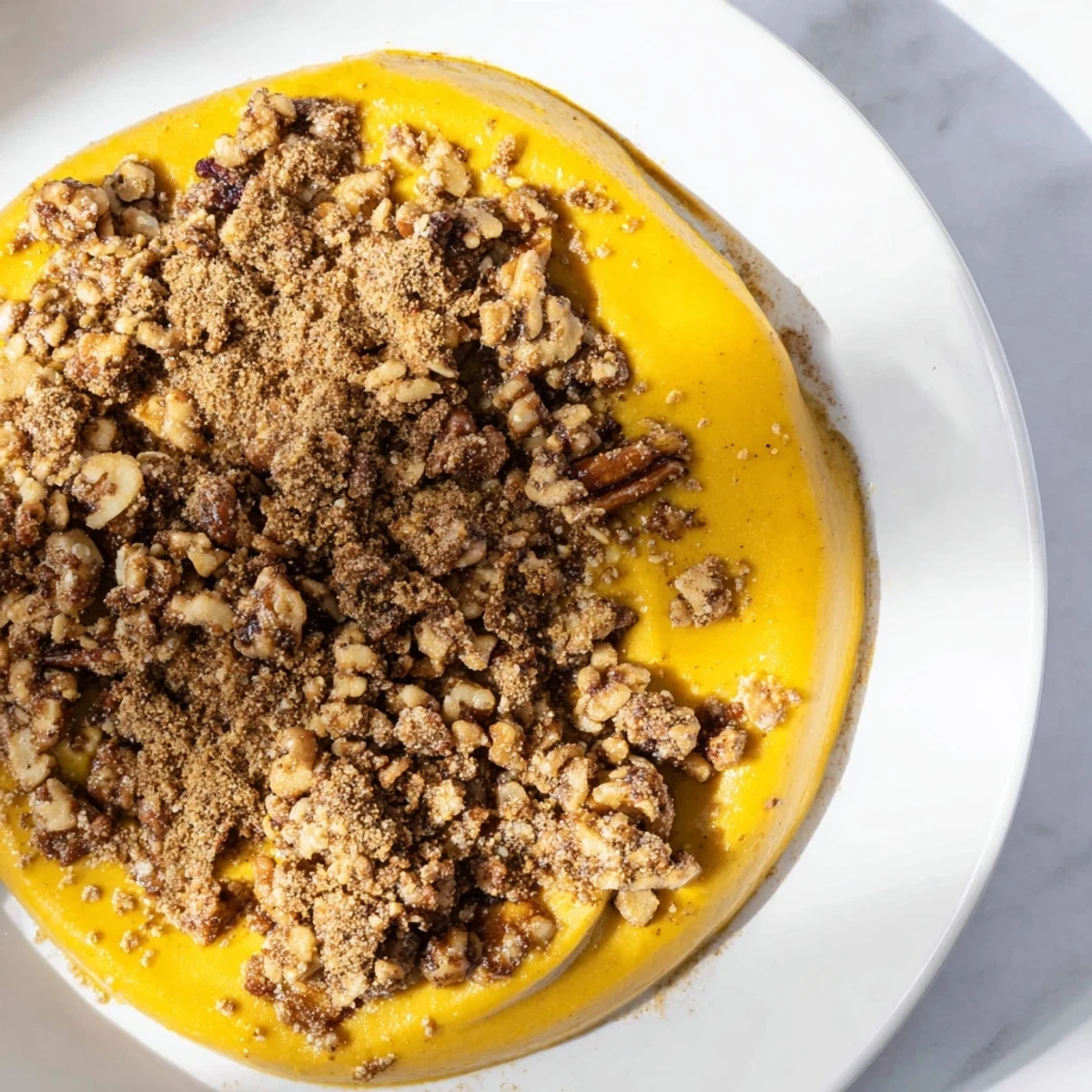 Fall-inspired Vegan Pumpkin Treat served chilled with a dollop of vegan whipped cream and maple drizzle.