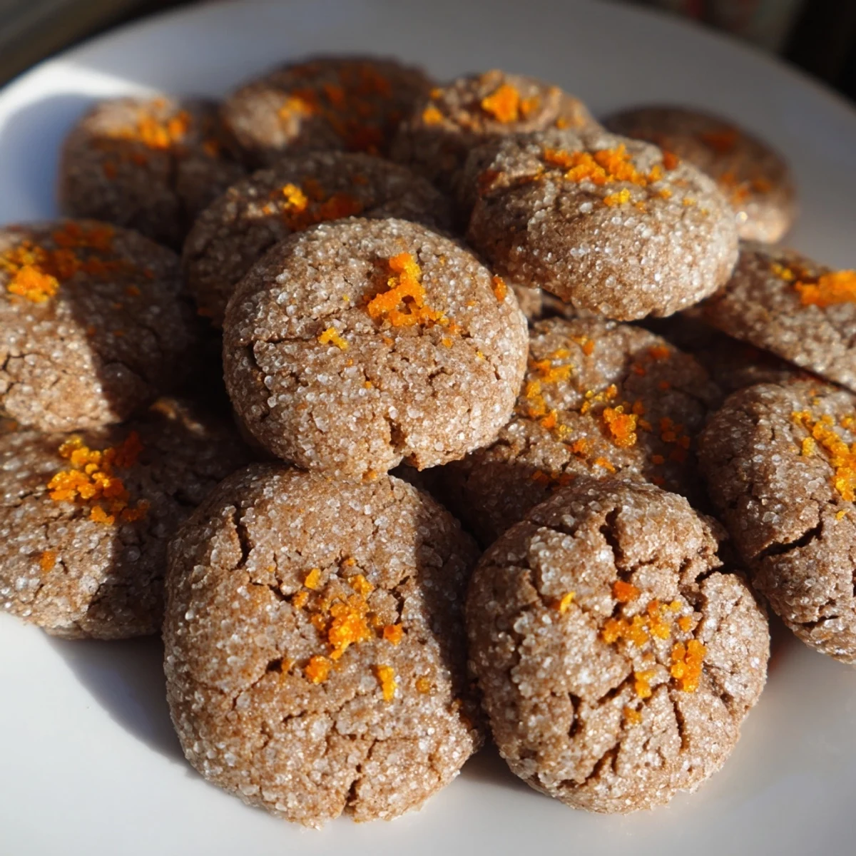Stack of Festive Ginger Bites served with steaming tea beside them on a cozy table.