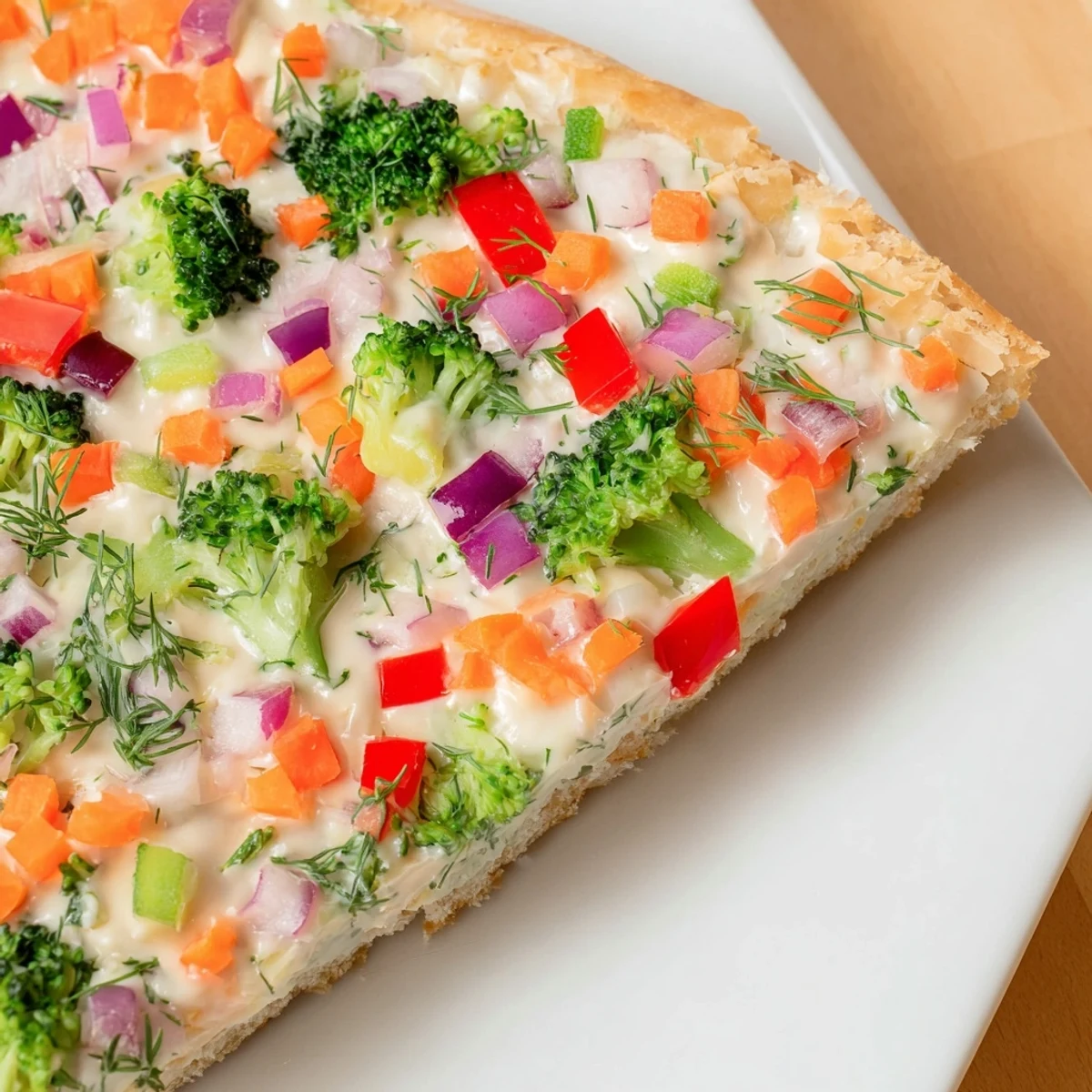 A chilled platter of Frosted Veggie Bars features dill-flecked frosting and bright veggies, perfect for party snacking.