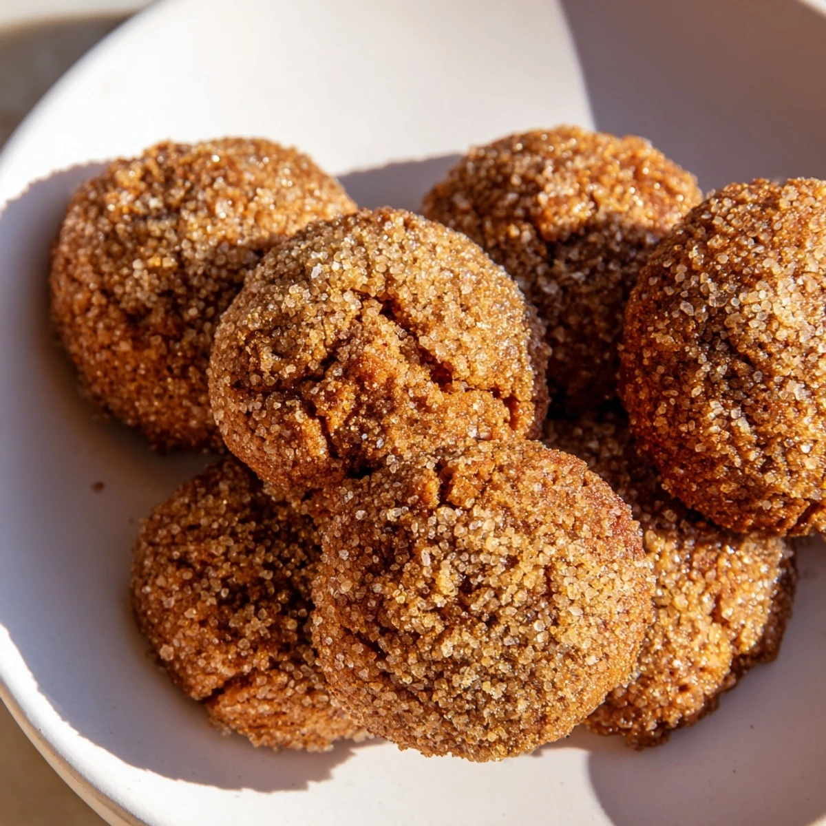 Plate of spiced Winter Ginger Bites cookies with a cup of hot tea, ideal for cozy winter snacking.