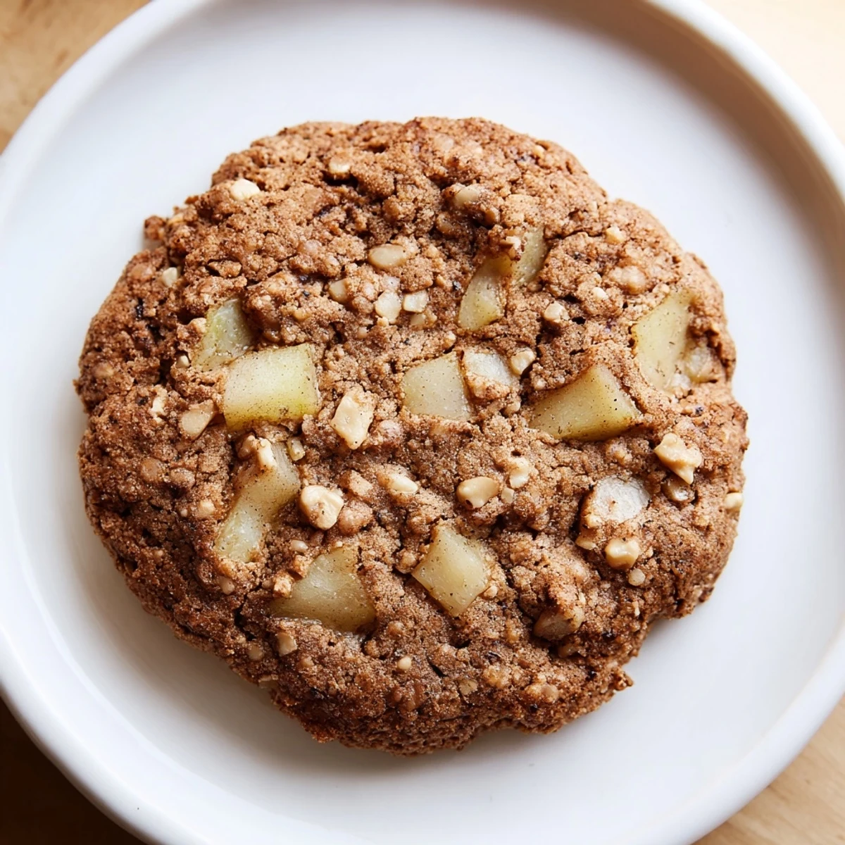 Freshly baked Cozy Pear Cookies on a rustic wooden board, featuring juicy diced pears and a sprinkle of cinnamon sugar.