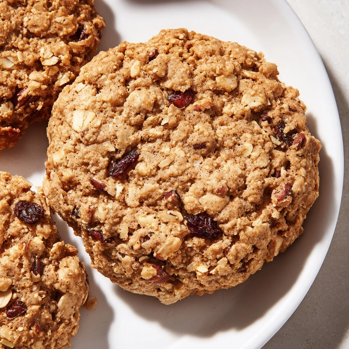 Golden-brown Warm Quinoa Cookies fresh from the oven, showing a soft, chewy texture with visible oats and cinnamon specks.