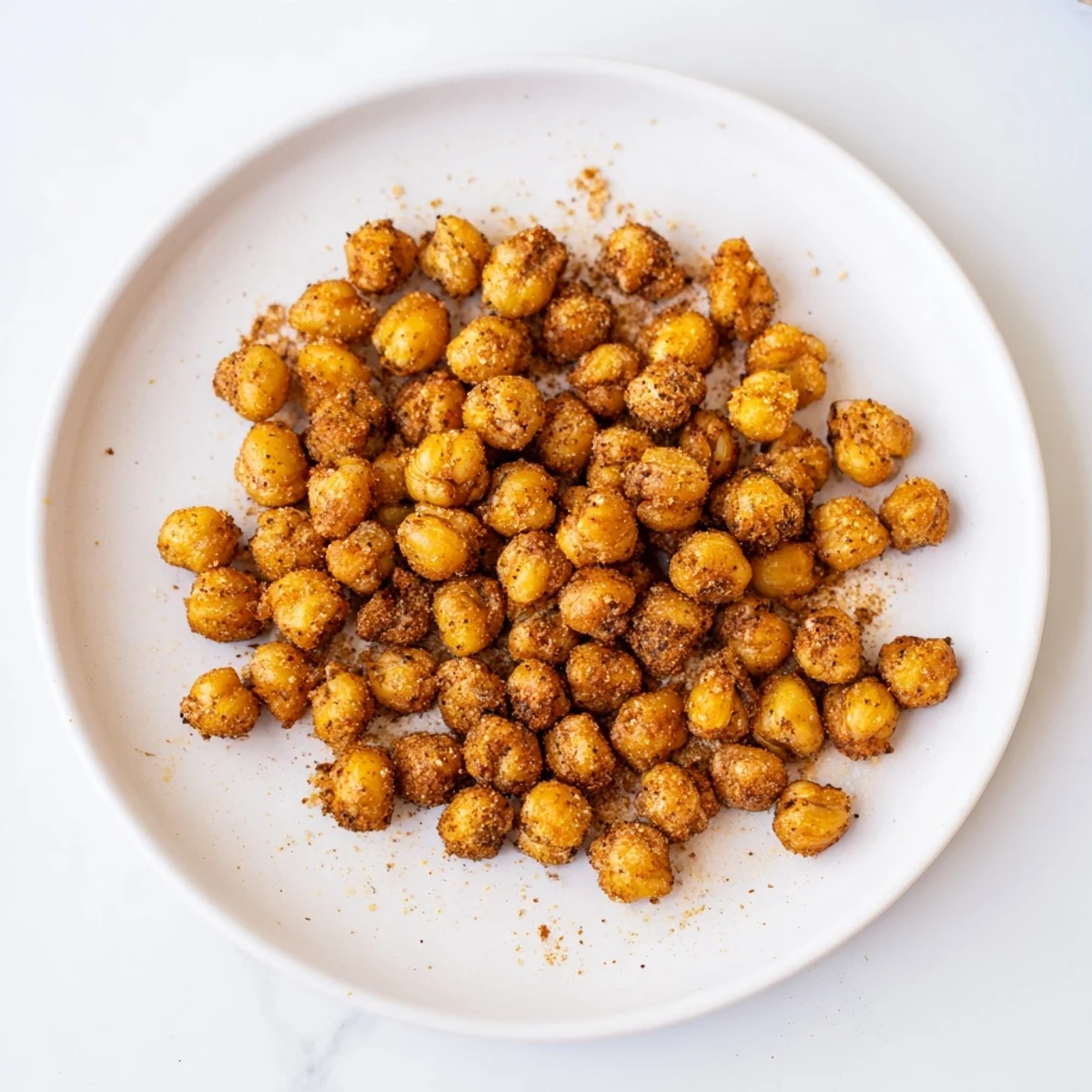 Golden roasted Crisp Chickpea Bites with smoky paprika and garlic on a white plate.