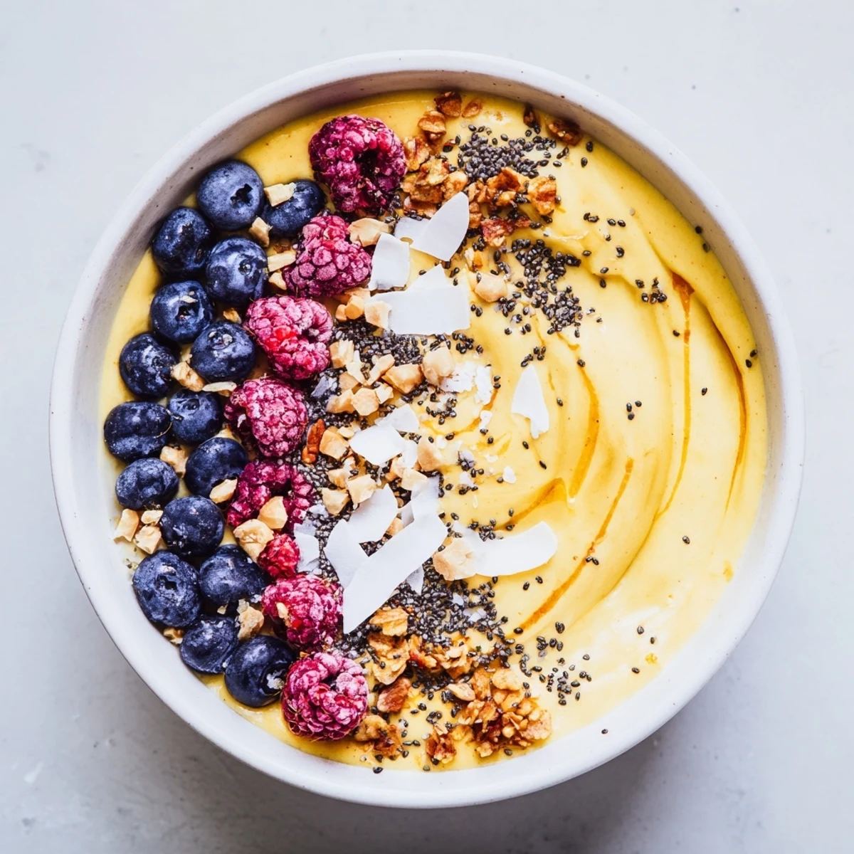Vibrant morning bowl of Creamy Turmeric Cashew Breakfast Bowl featuring smooth texture and colorful toppings.