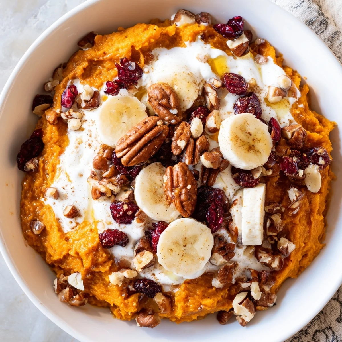 A comforting morning meal featuring tender sweet potato chunks, warm spices, and a dollop of yogurt in this nourishing Maple Cinnamon Sweet Potato Breakfast Bowl.