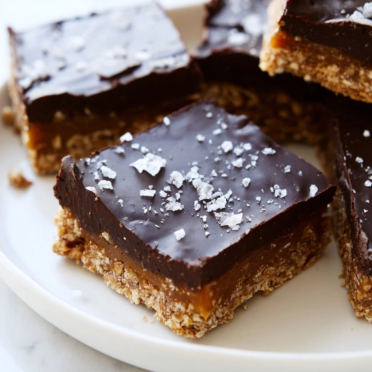 Serve these chilled squares on a rustic wooden board for a delicious dessert, featuring a rich Salted Date Caramel Sweet Treat Squares filling.