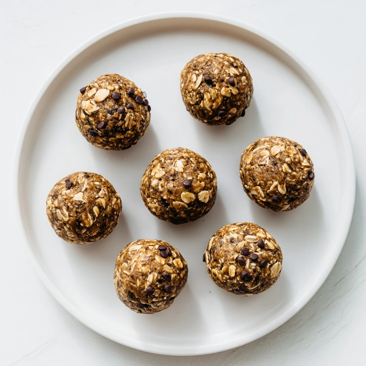 Four rolled Peanut Butter Mocha Energy Sweet Treat Bites on a small white plate with a glass of milk, perfect for an energizing afternoon pick-me-up.