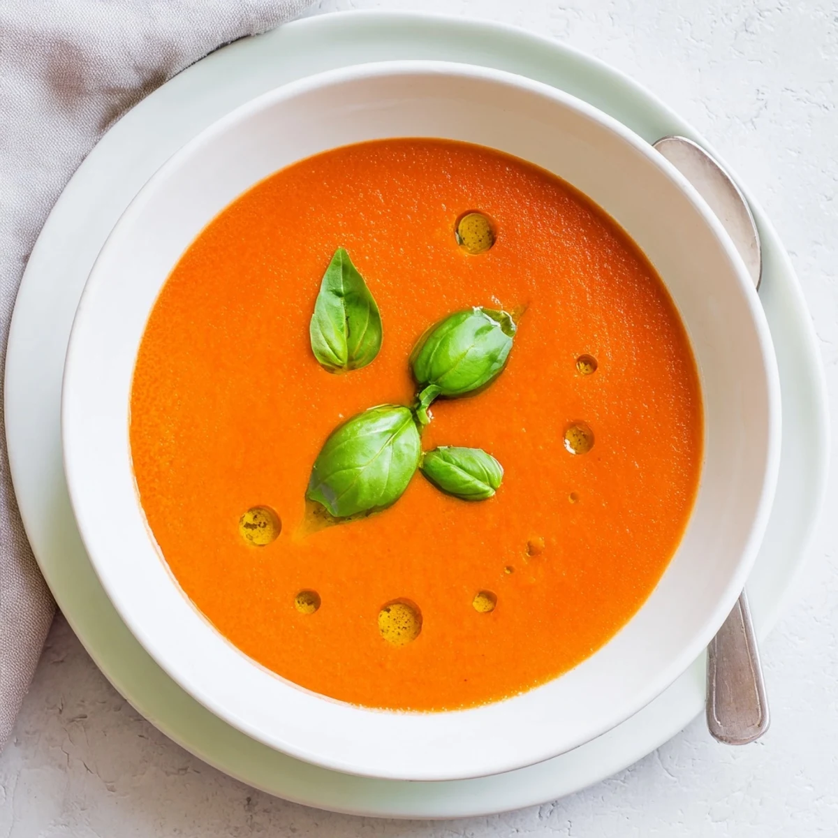 Creamy Roasted Tomato Basil Hearty Soup steaming in a rustic bowl, garnished with fresh basil and croutons for a cozy lunch.