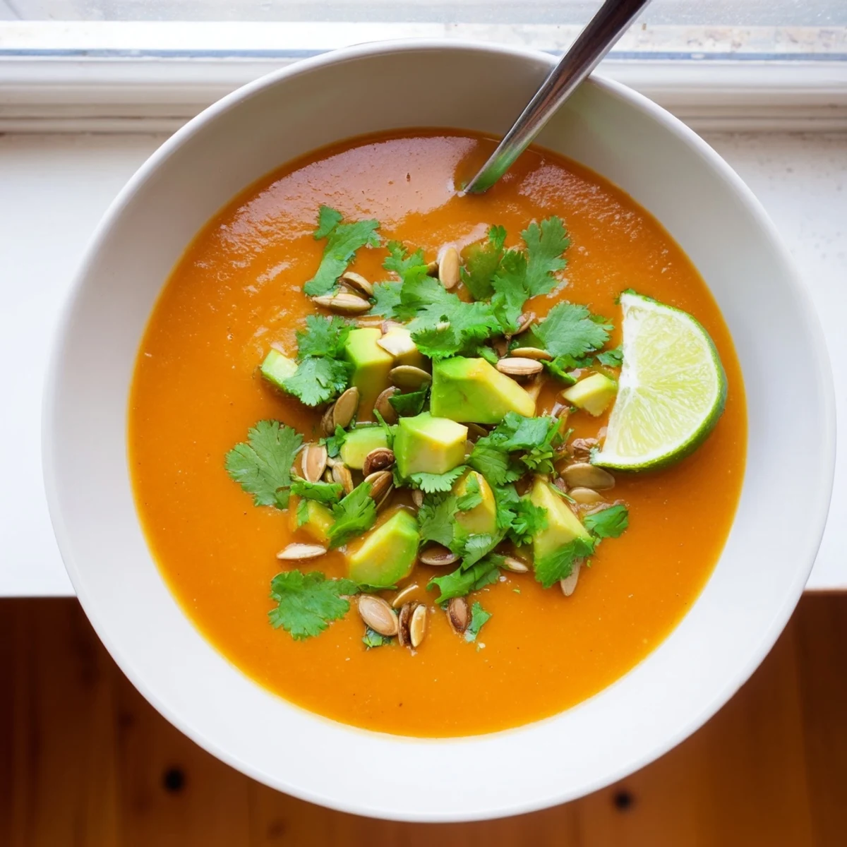 Golden roasted sweet potatoes blended into a velvety Smoky Chipotle Sweet Potato Hearty Soup.