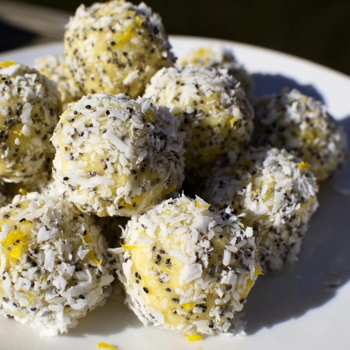 Bright lemon zest and poppy seeds add texture to these creamy cashew bliss bites.