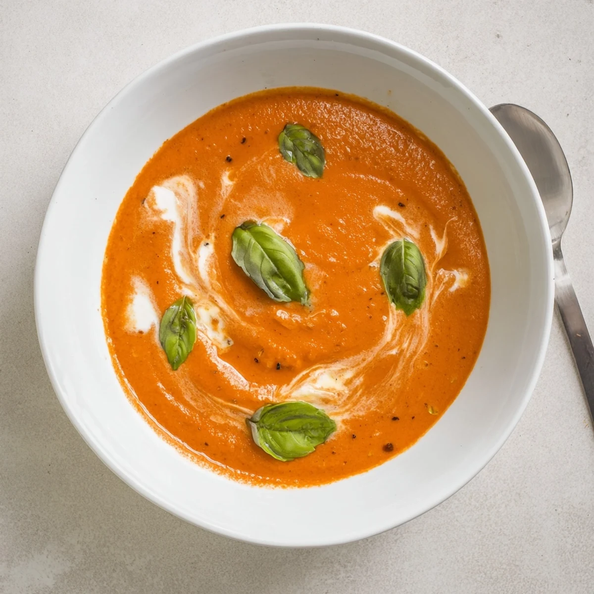 This cozy bowl of Creamy Roasted Tomato Basil Hearty Soup pairs perfectly with a grilled cheese sandwich.