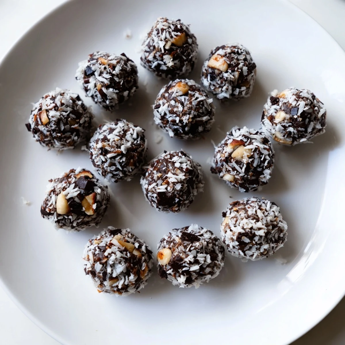 Decadent Chocolate Coconut Macadamia Sweet Treat Bites on a cooling rack, garnished with coconut flakes and ready to serve with coffee.