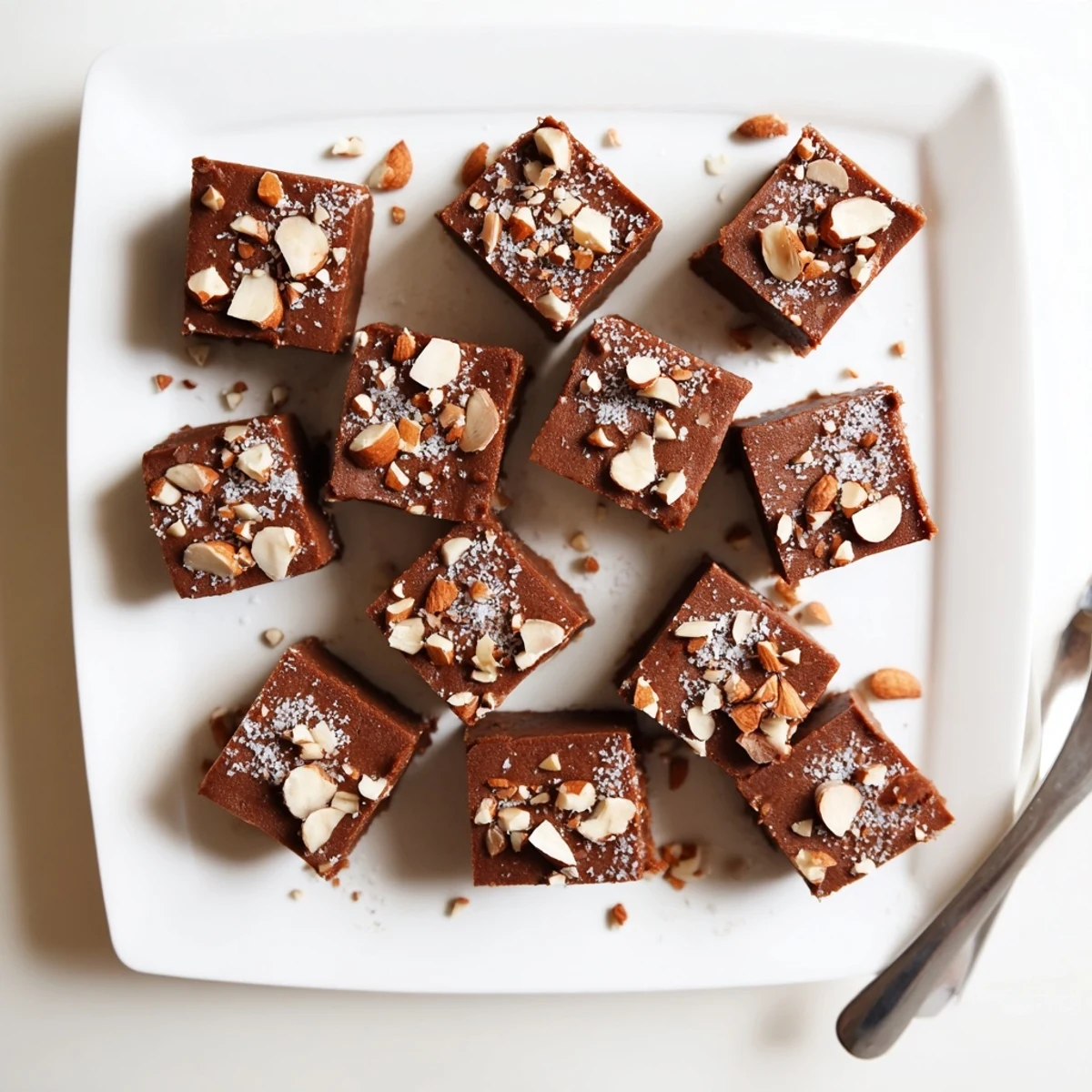Rich no-bake espresso almond butter freezer fudge with coffee swirls and almond crunch