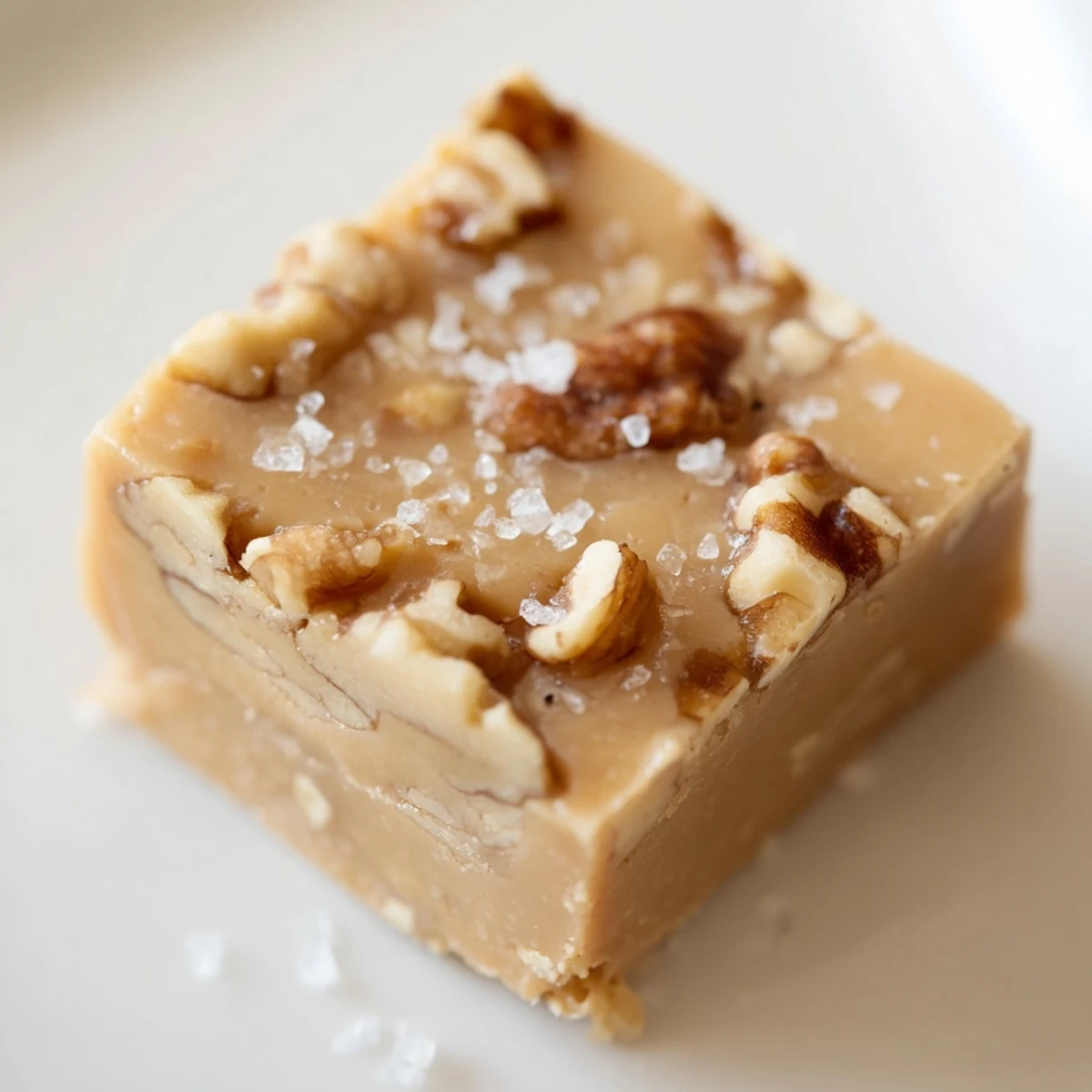 No-bake salted maple walnut freezer fudge arranged on a cutting board ready to slice