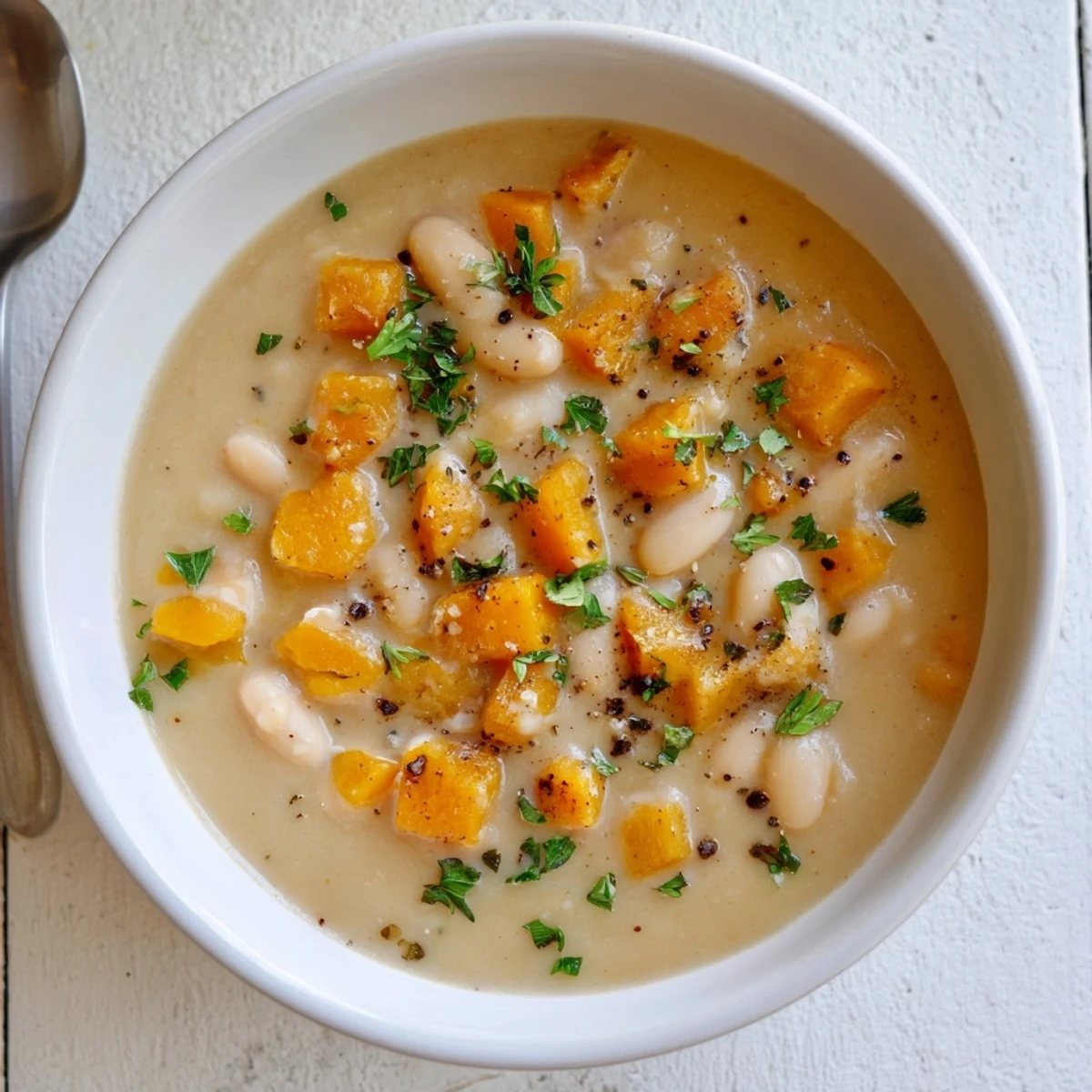 Steaming bowl of hearty roasted turnip soup with swirls of cream and cracked pepper