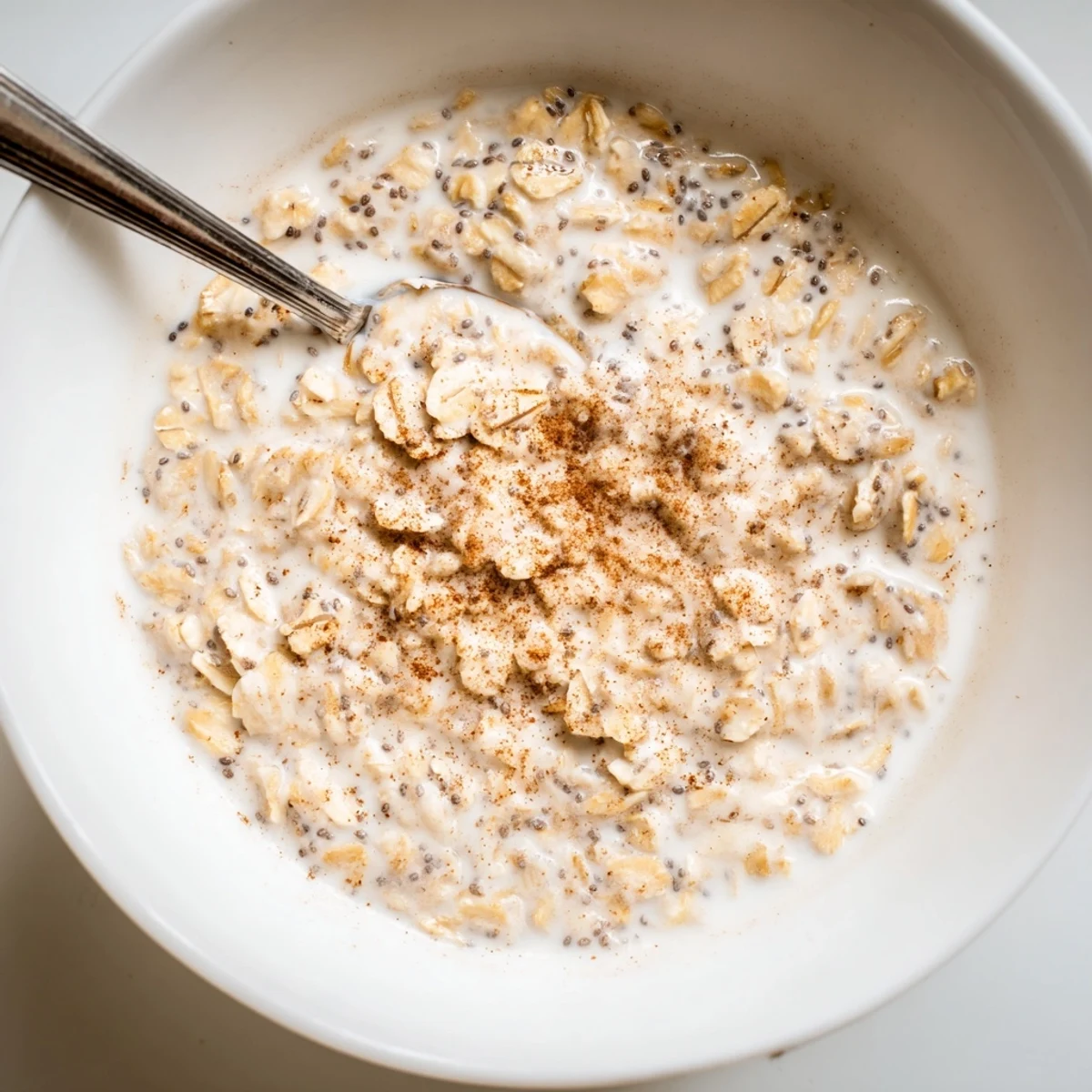 Creamy vanilla fig almond oat breakfast bowl topped with fresh sliced figs, crunchy almonds, and golden honey drizzle
