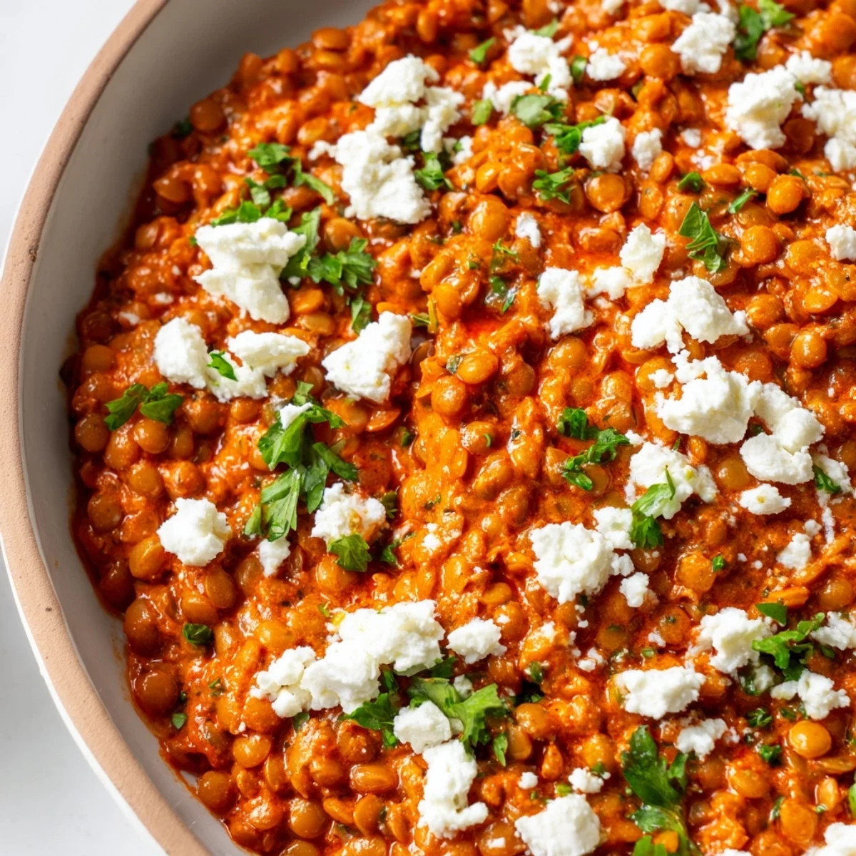Spiced lentils and sautéed vegetables in a hearty harissa lentil breakfast bowl