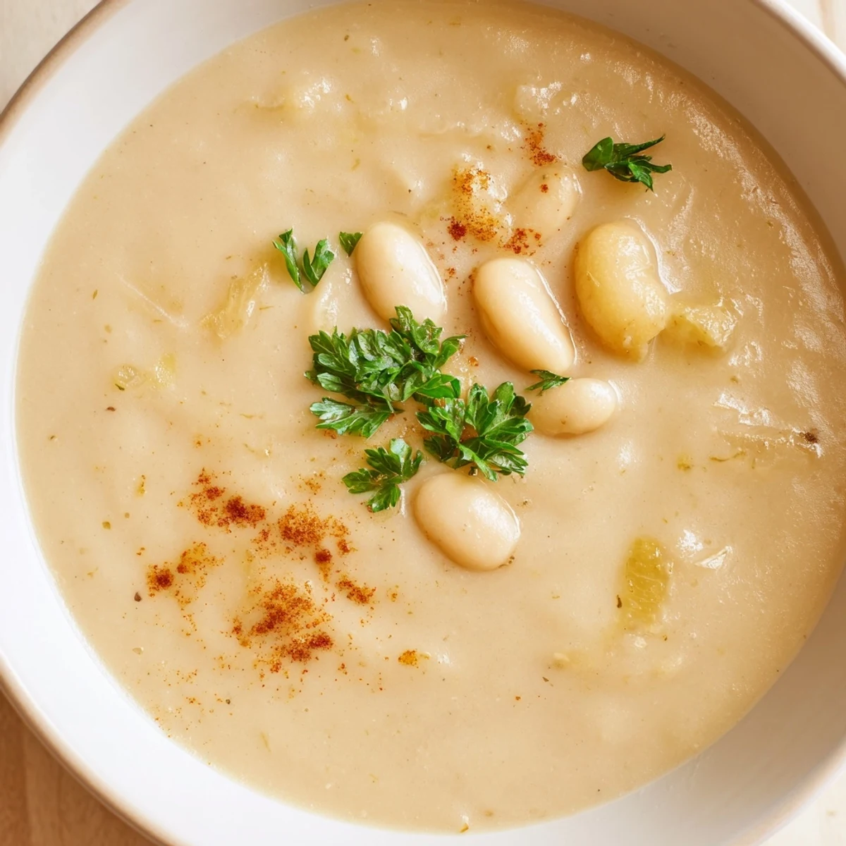 Golden caramelized onions and tender white beans swimming in a velvety smooth cream soup
