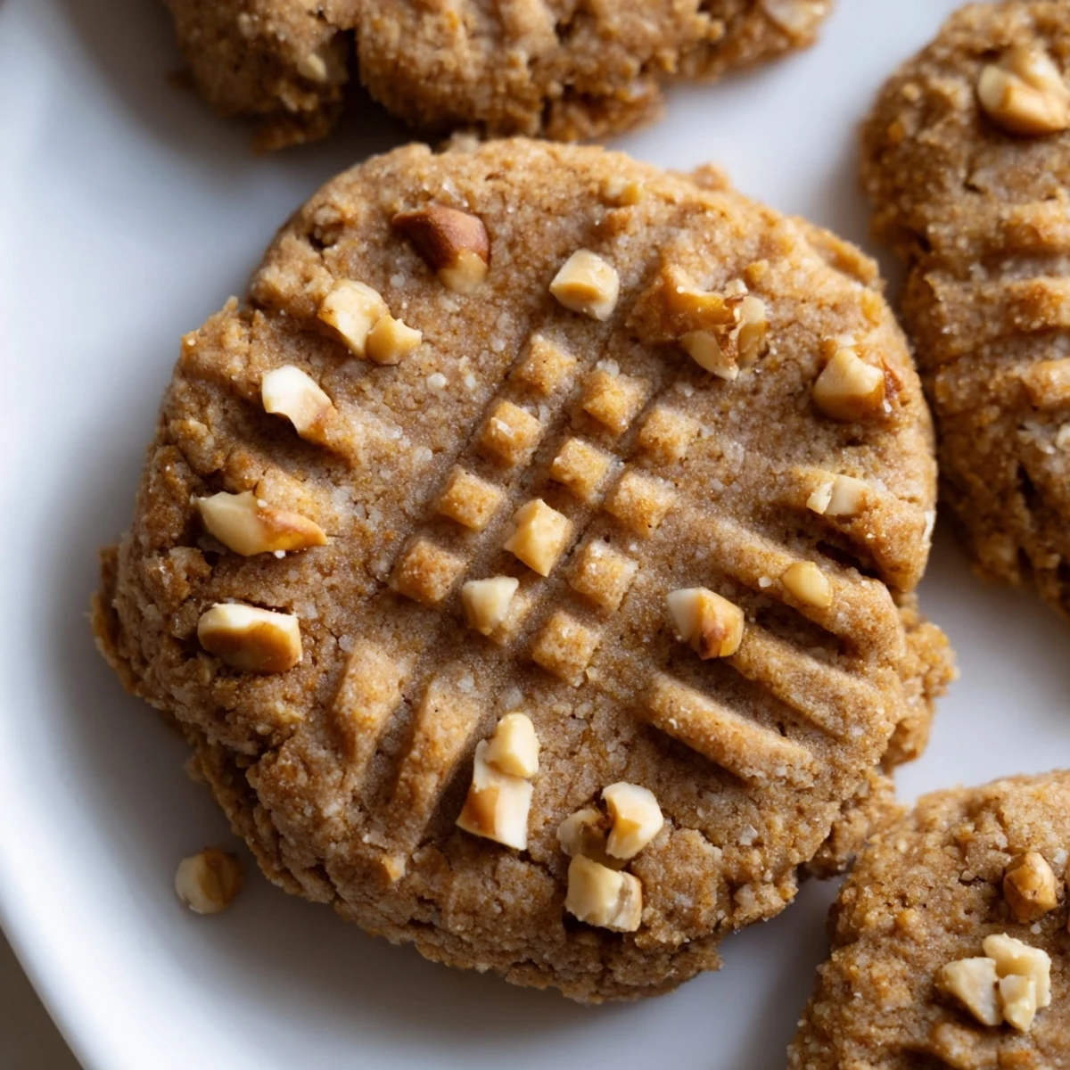 Soft, melt-in-your-mouth keto maple hazelnut butter cookies arranged on a rustic ceramic plate