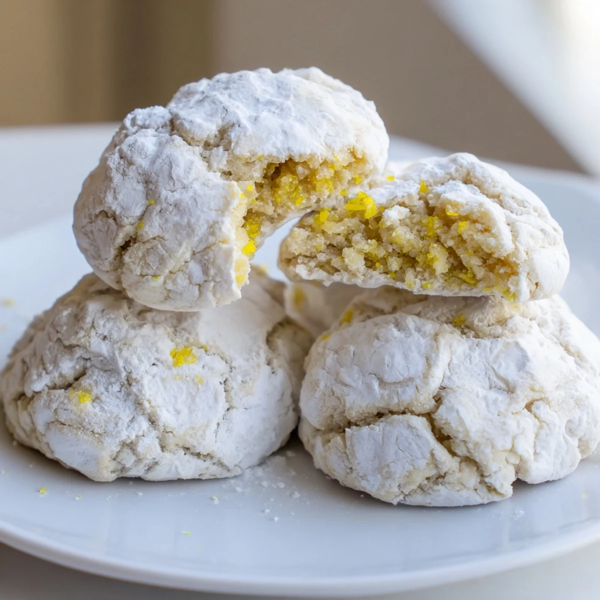 Golden gluten-free lemon almond crinkle cookies with cracked surfaces and bright citrus zest aroma