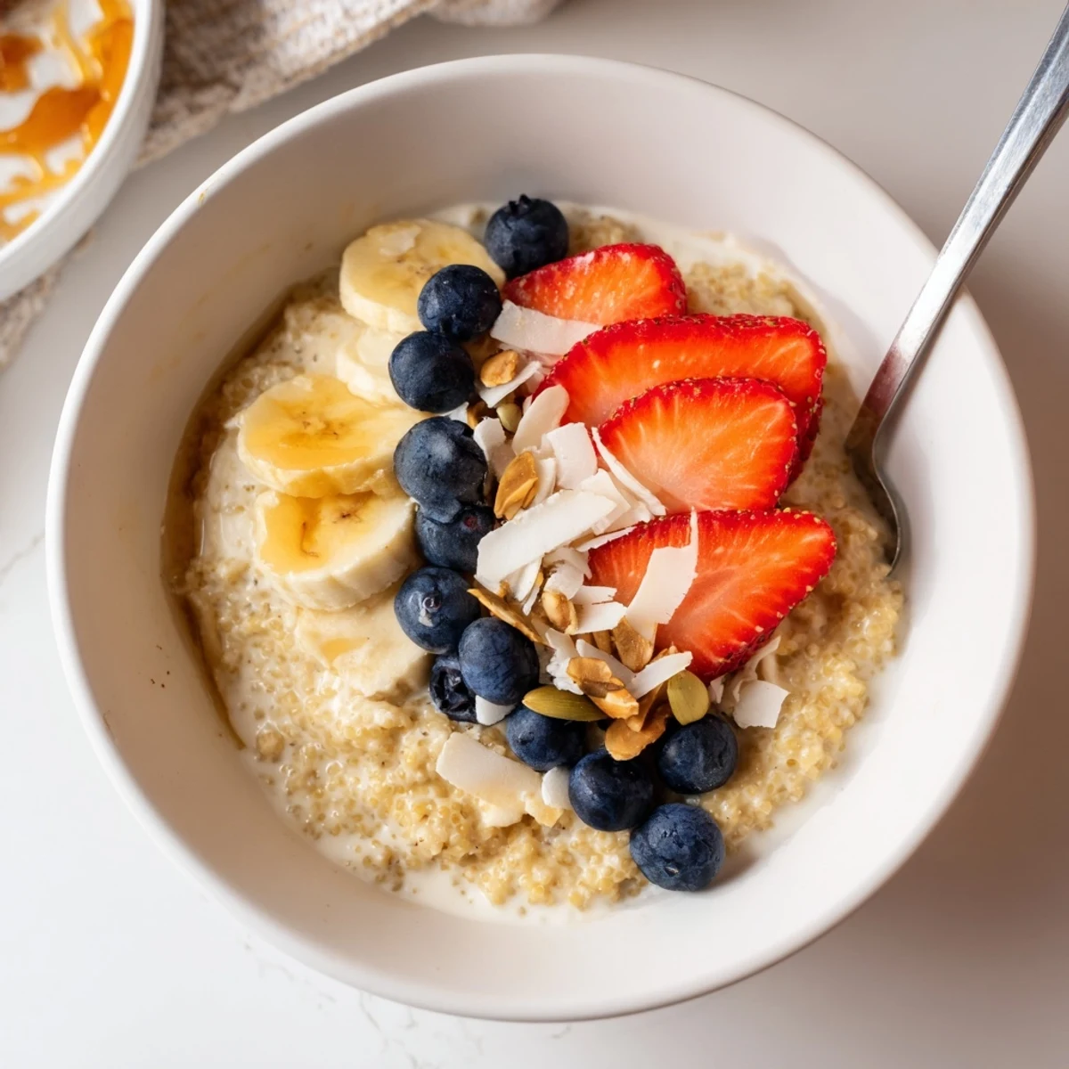 Hearty Vanilla Maple Millet Porridge Breakfast Bowl served warm with banana slices