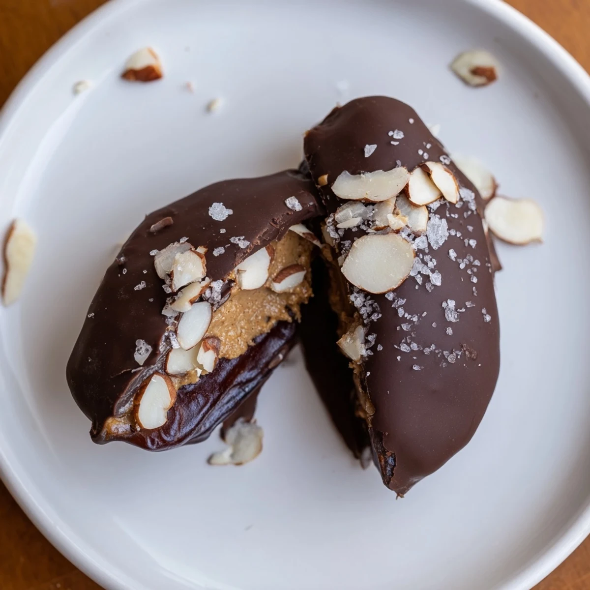 Tray of Dark Chocolate Almond Butter Stuffed Dates glistening, perfect for holiday entertaining
