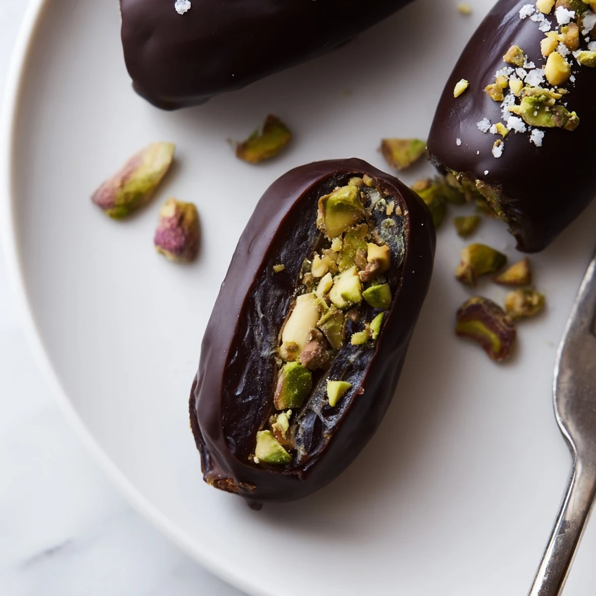 A stack of Dark Chocolate Pistachio Date Clusters on parchment, ready for gifting