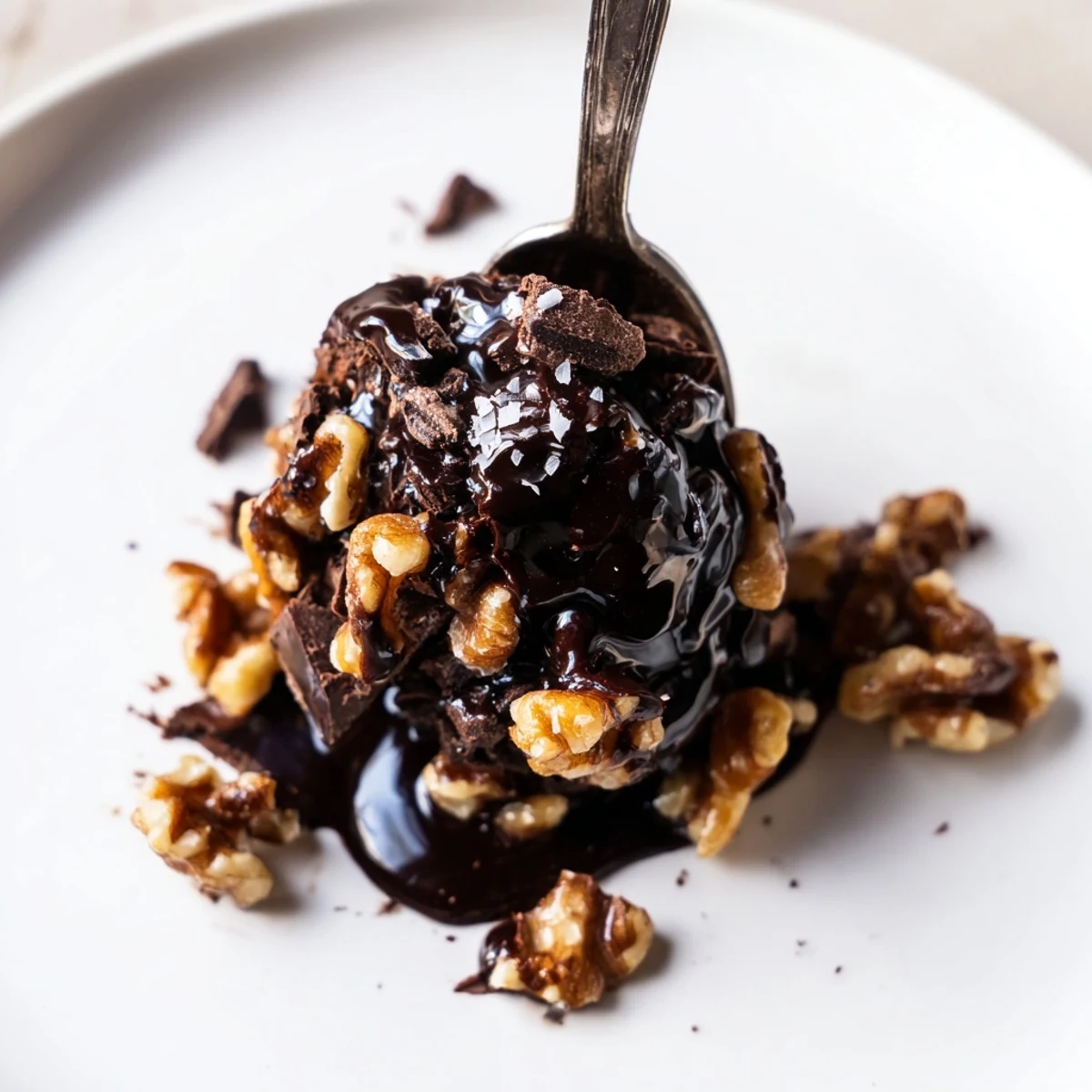 Dark Chocolate Walnut Date Clusters on parchment, glossy chocolate and crunchy walnuts