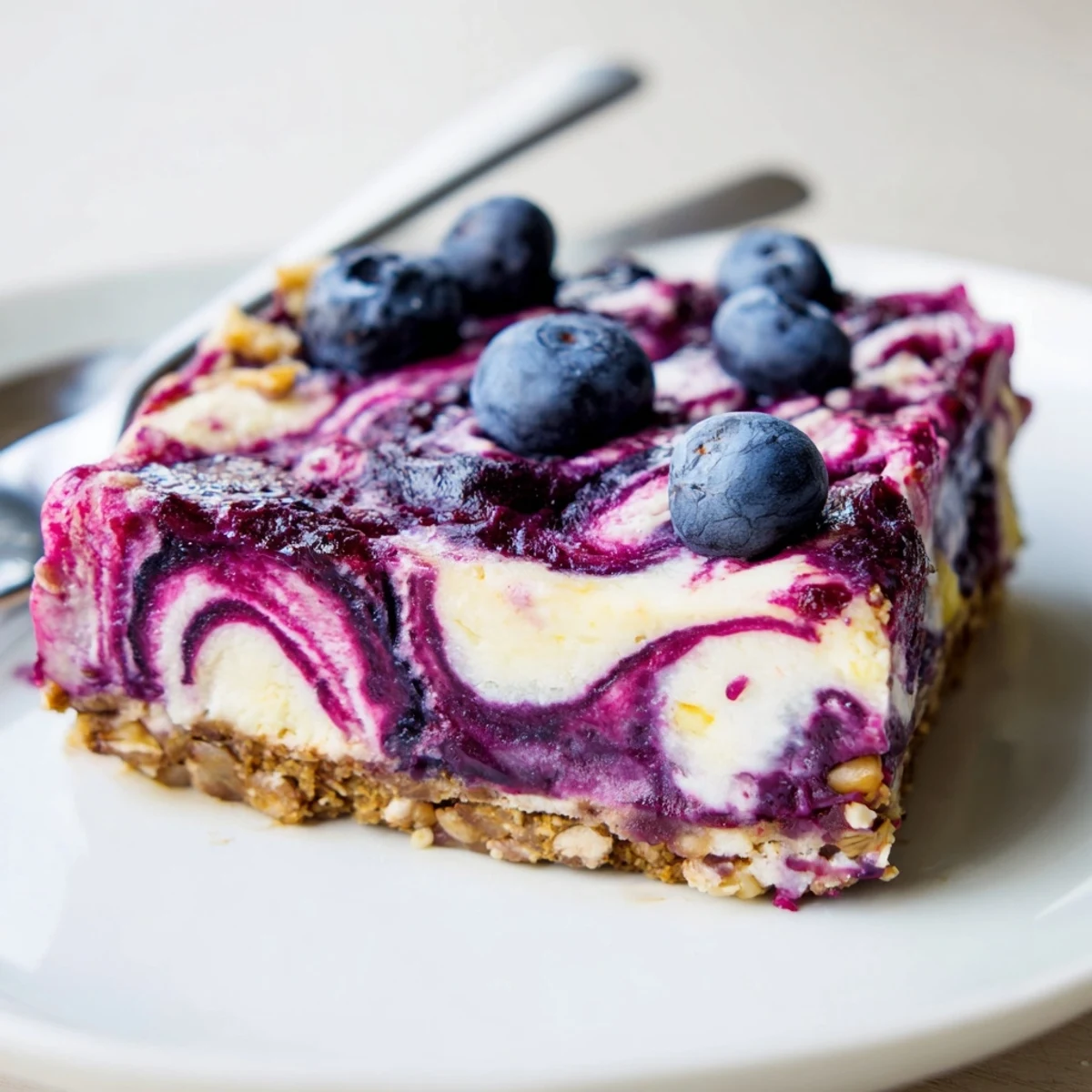 Served frozen, Blueberry Lemon Cashew Cream Bars offer bright tart lemon and sweet blueberry.