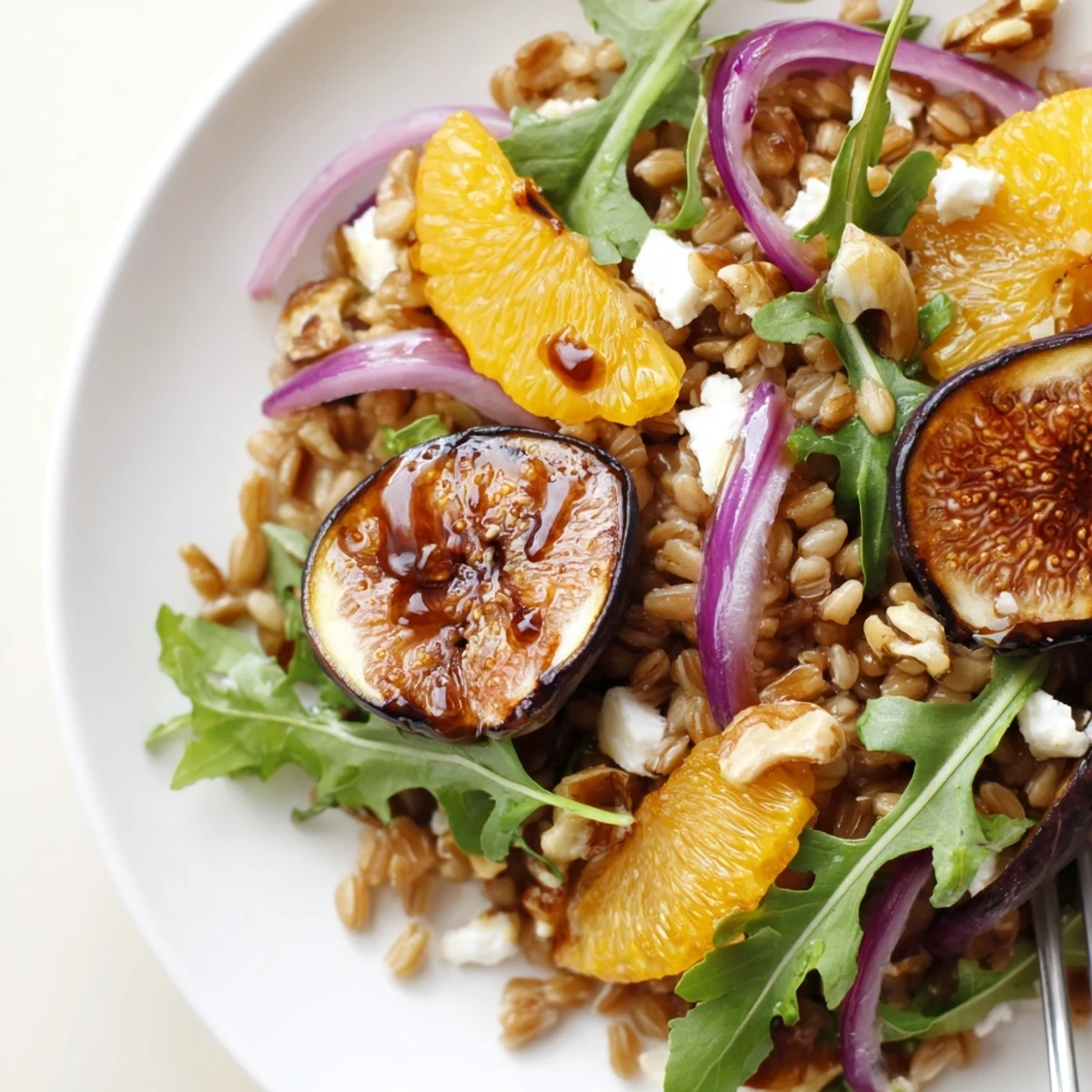 Roasted Fig Orange Farro Grain Salad with caramelized figs and zesty citrus vinaigrette