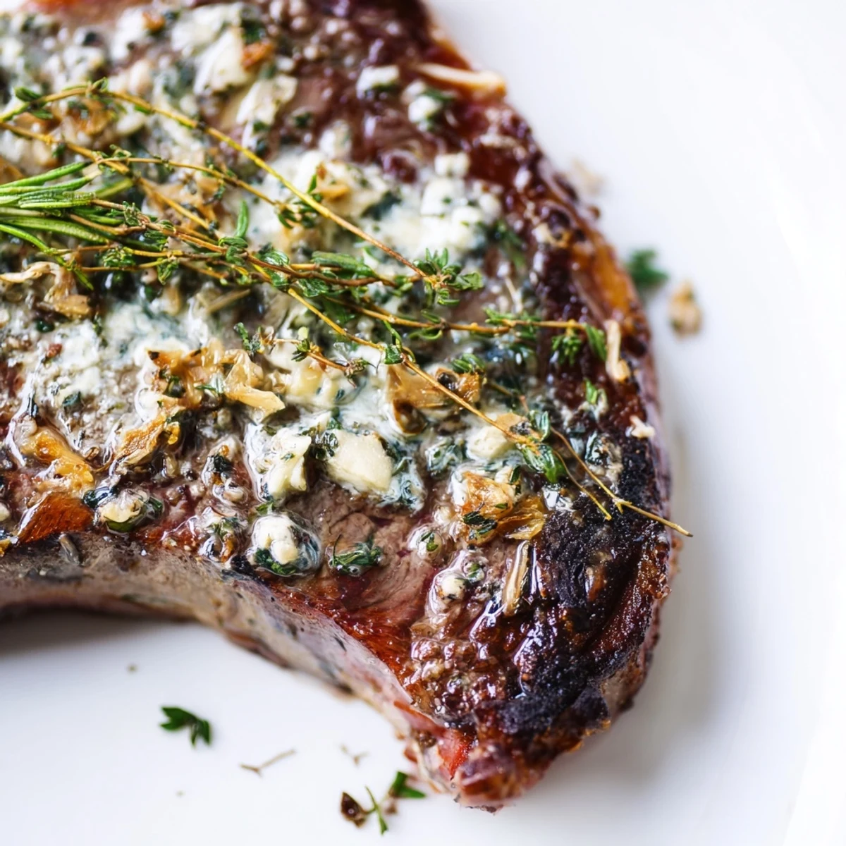 Succulent ribeye steaks basted with herb butter alongside crisp-tender broccolini topped with fresh lemon zest
