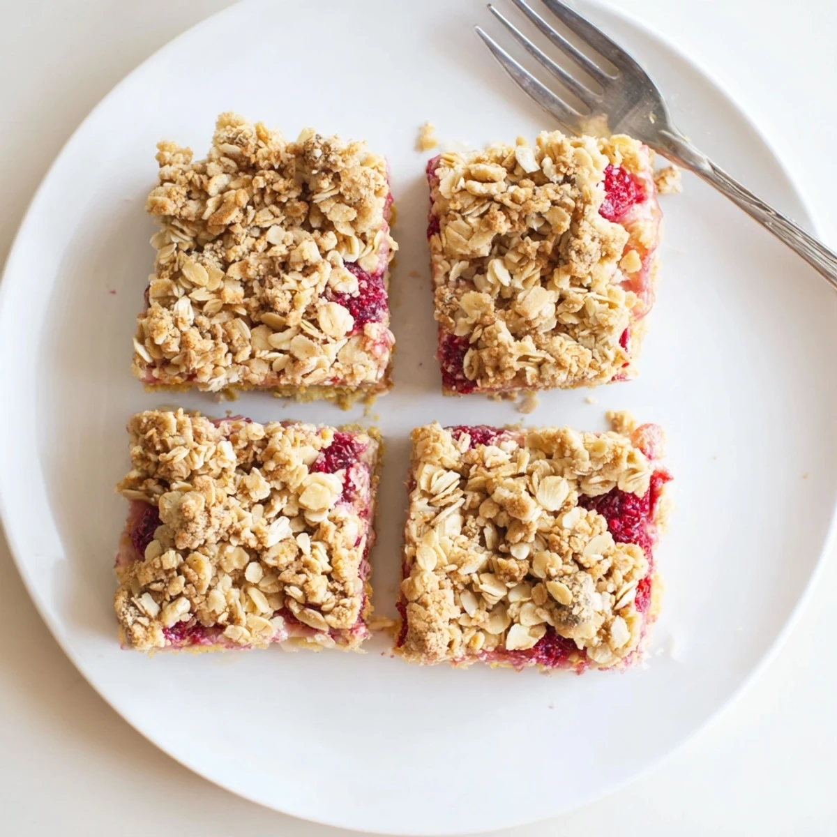 Tangy lemon cashew cream and ruby raspberries layered between buttery crumble in sliced squares