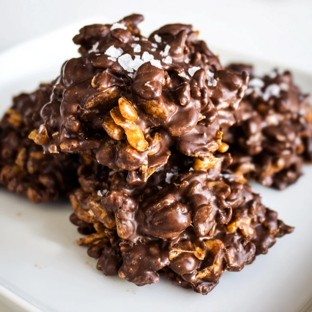 Glossy dark chocolate almond coconut crunch clusters studded with roasted nuts and golden coconut shreds