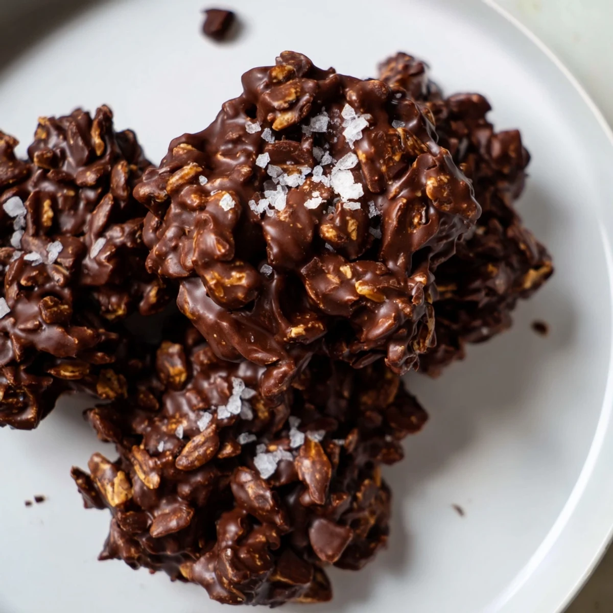 Crunchy dark chocolate almond coconut crunch clusters featuring toasted coconut and crisp rice cereal bits
