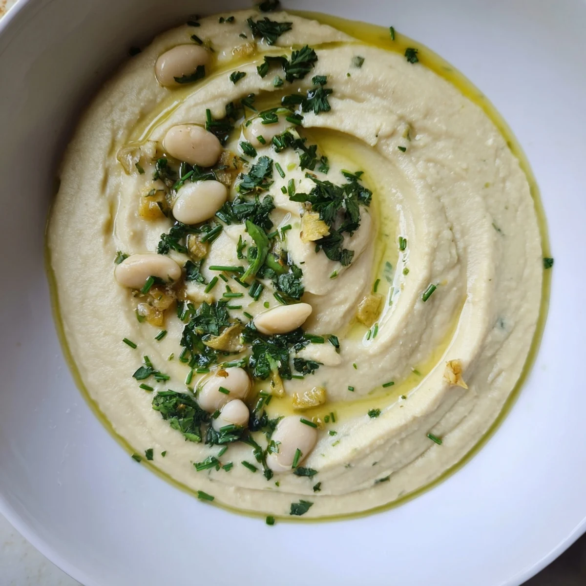 Creamy parsnip greens soup ladled into a rustic bowl with a swirl of cream