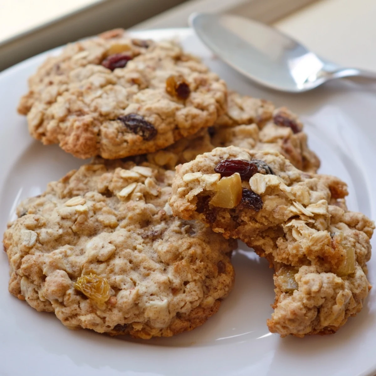 Chewy apple cinnamon honey vanilla oatmeal raisin cookies studded with plump fruit and warm spices