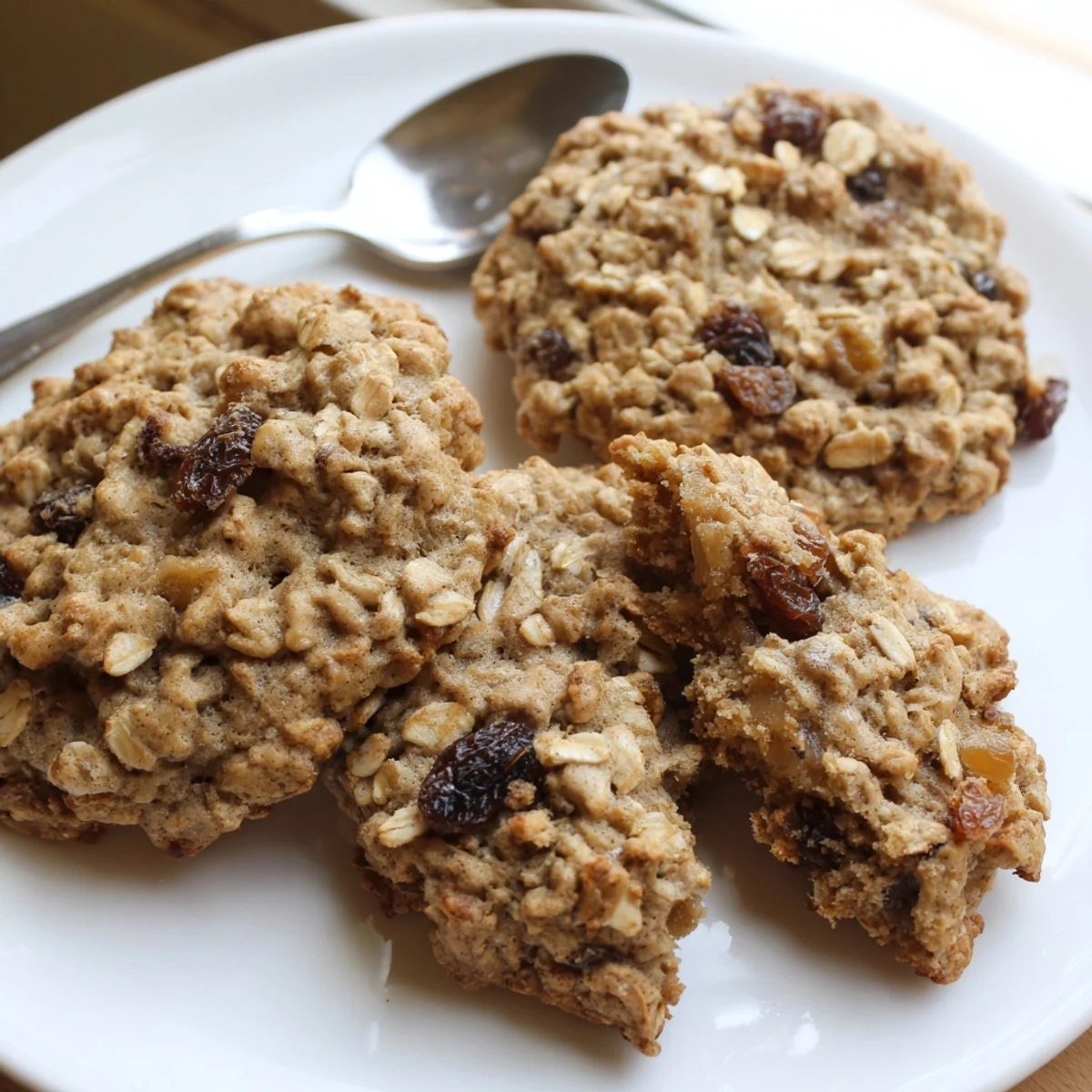 Freshly baked apple cinnamon honey vanilla oatmeal raisin cookies cooling on a wire rack ready to serve