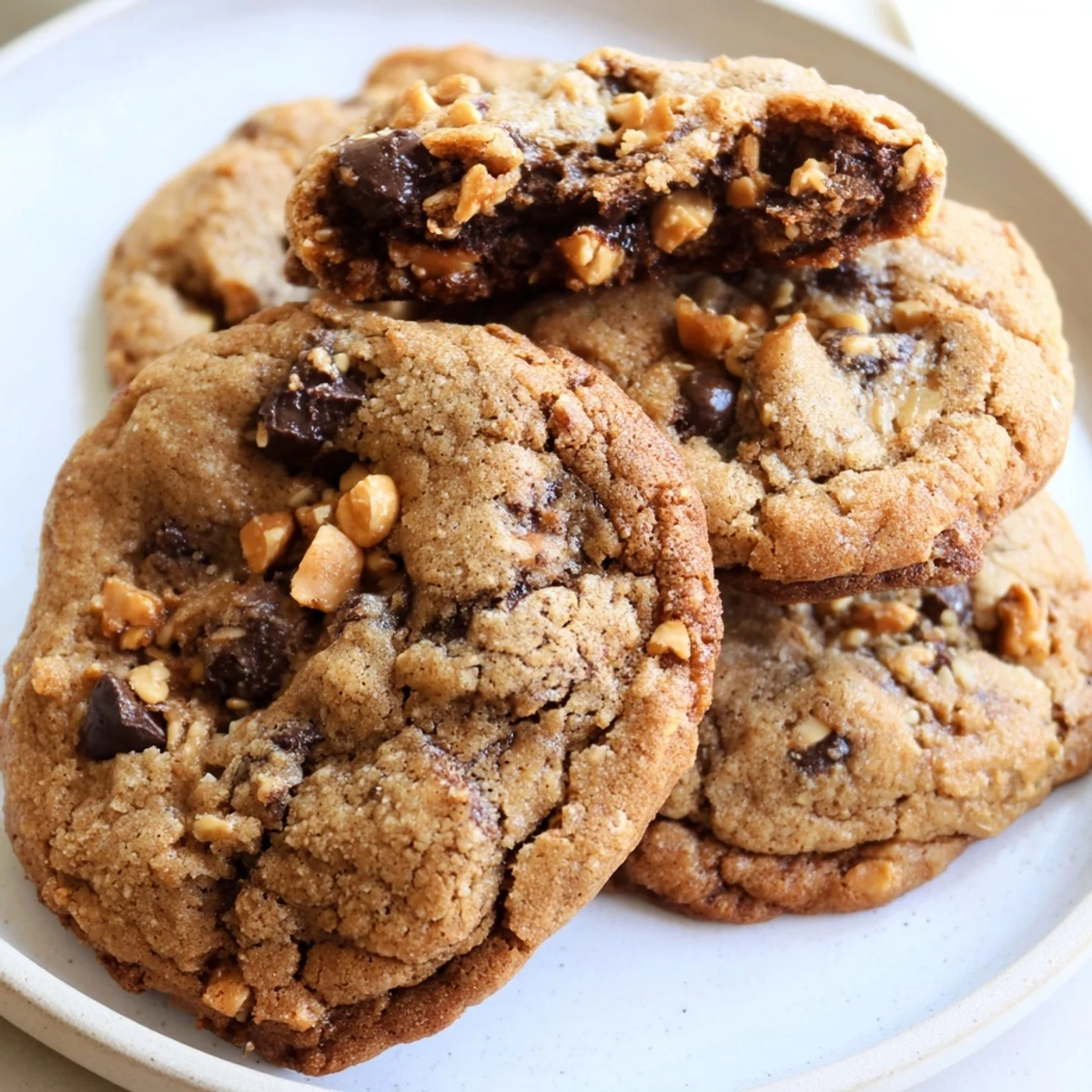Golden brown butter crunch cookies loaded with hazelnuts and rich espresso on a parchment sheet