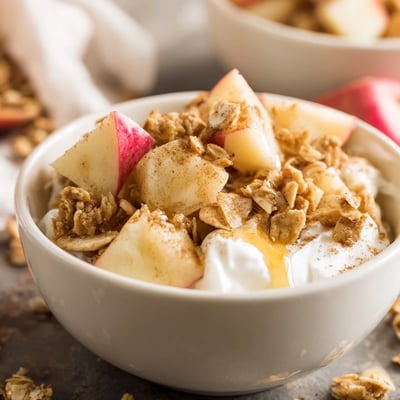 Fresh Apple Bowl served in a rustic ceramic bowl with diced apples, nuts, and cinnamon, ready to enjoy.