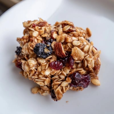 A close-up of Cozy Berry Clusters drizzled with honey and cinnamon, perfect for a sweet breakfast snack.